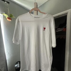 Ami White Tee with Red Heart Logo